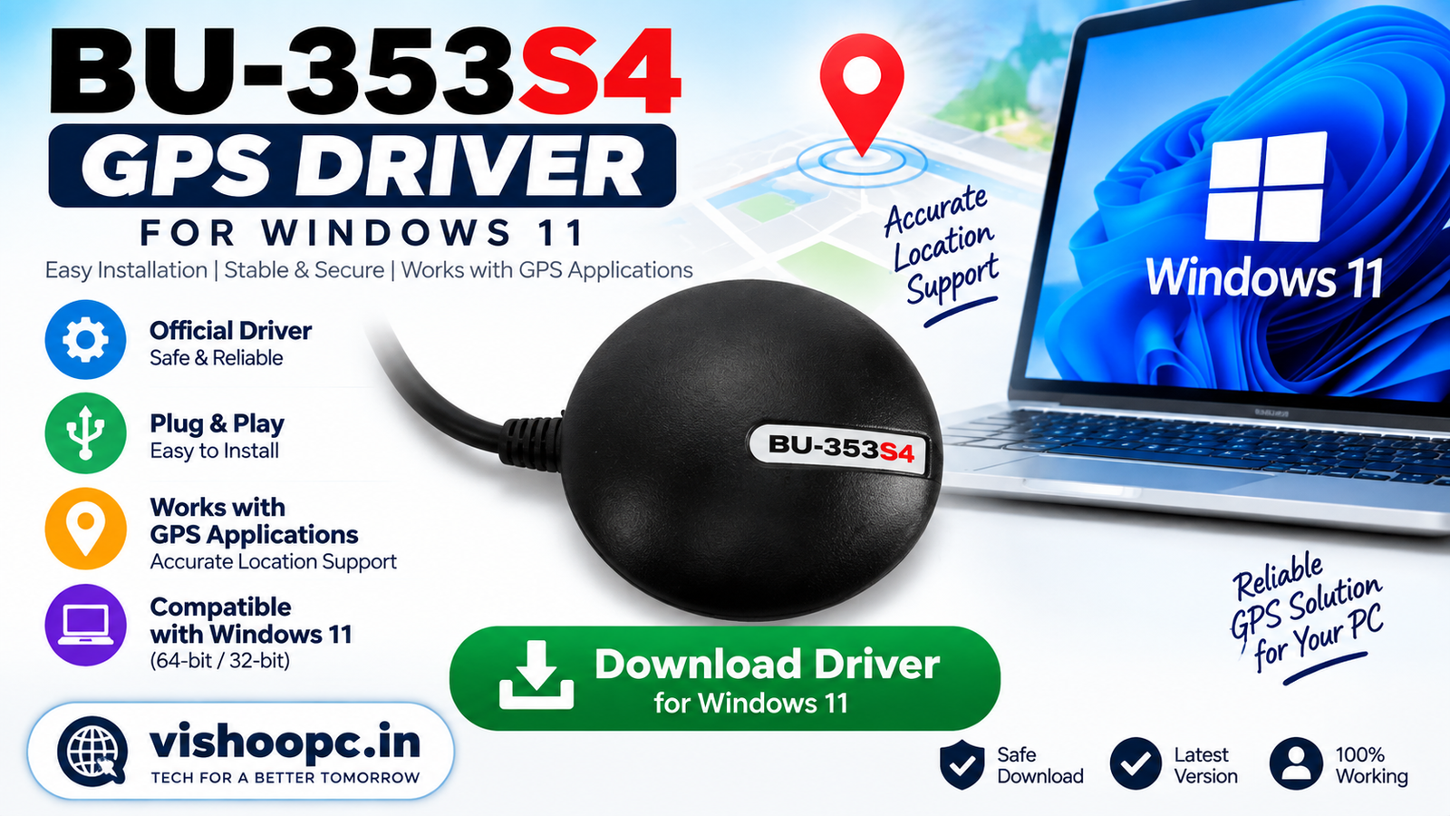 Download the BU-353S4 GPS Driver for Windows 11 and learn how to install the USB GPS receiver, check compatibility and configure it for GPS applications.