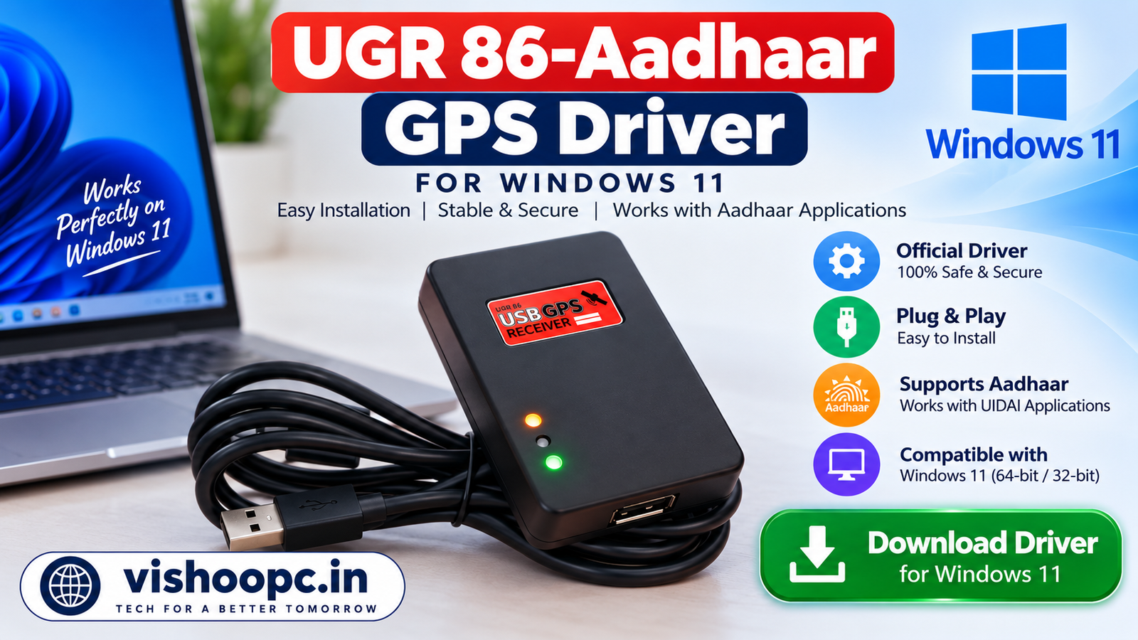 UGR 86 Aadhaar GPS driver for Windows 11 with USB GPS receiver