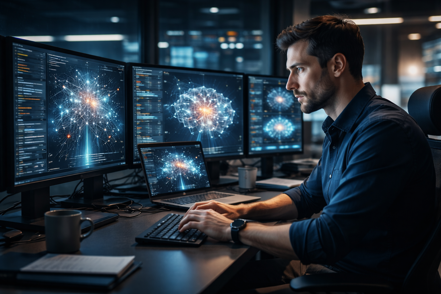 Artificial Intelligence engineer working on machine learning models in modern tech lab