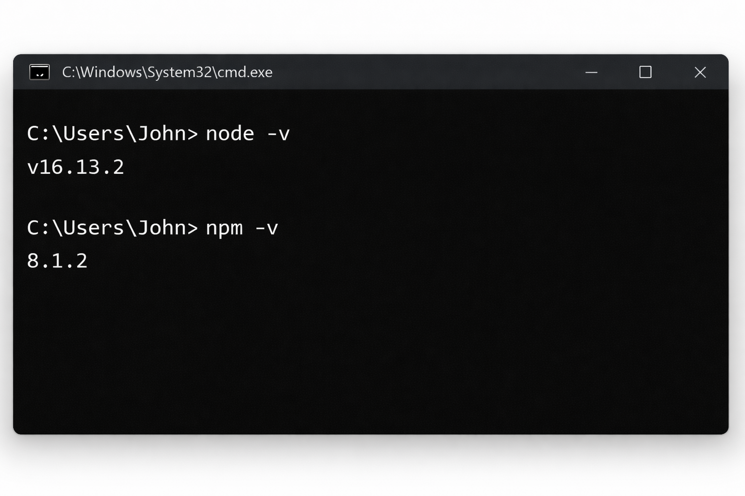 Node.js version command working successfully on Windows