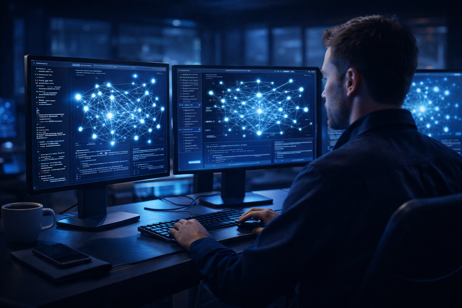 Artificial Intelligence engineer working on machine learning project in modern tech lab 2026