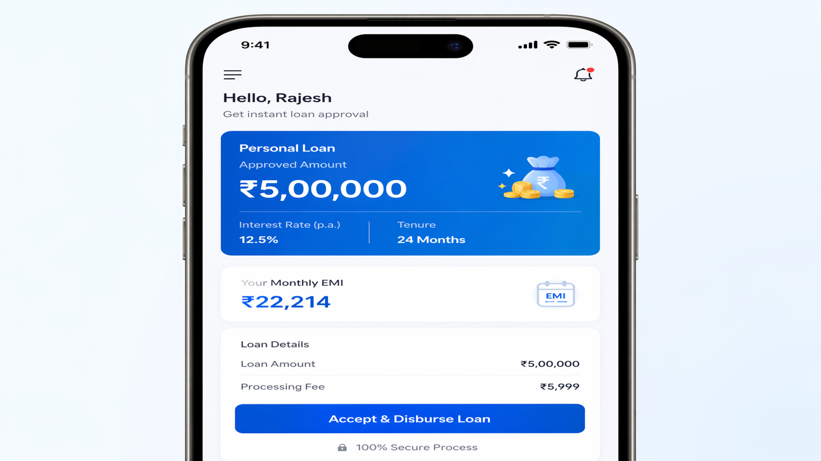 instant loan app interface india mobile screen